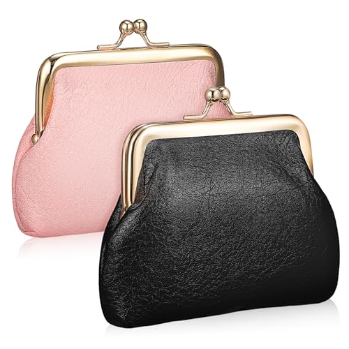 Baluue 2 Stück Vintage Münzbörsen Pu-Kunststoff Mini Portemonnaie mit Verschluss Vielseitige Schlüsseletuis für Damen Leichte Geldbörse für Alltag Reisen Aufbewahrung von Münzen und von Baluue