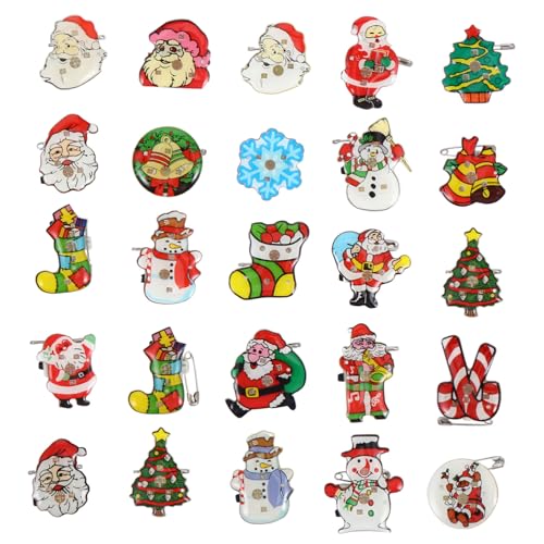 Baluue 25 Stück Teiliges LED Weihnachtsbroschen Leuchtende Anstecker mit Bunten Cartoon-motiven Batteriebetrieben Leichte und Langlebige Weihnachtsdekoration für Kinderkostüme und von Baluue