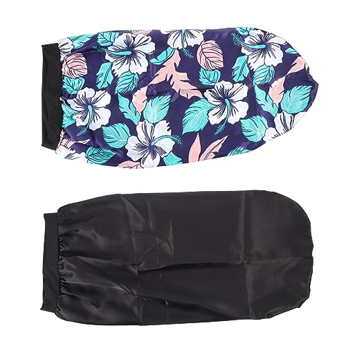 Baluue 2stücke Satin Schlafhaube Lange Elastische Mütze Für Damen Atmungsaktiv Und Flexibel Und Blauem Blattdesign Zum Schutz Der Haare Während Des Schlafs von Baluue