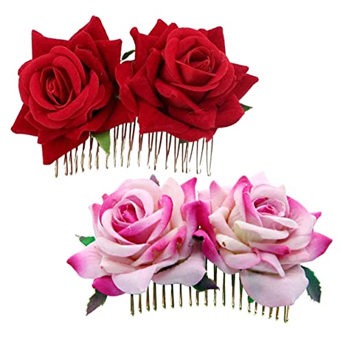 Baluue 2stücke Braut Haarkämme Künstliche Rosen Haarschmuck Für Hochzeiten Elegante Haarspangen Für Braut Und Brautjungfern Rutschfest Und Rosa Für Feste Und Partys von Baluue