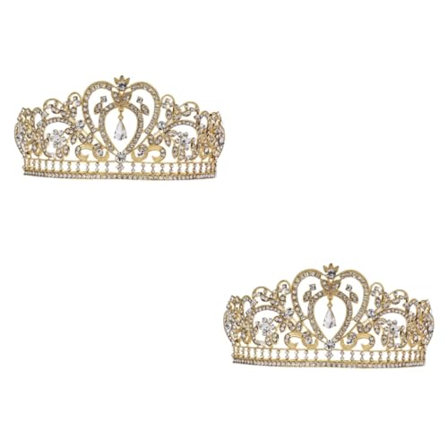 Baluue 2St Tiara Hochzeitsschmuck Kristallkrone Damenkrone Prinzessinnenkrone Barockkrone goldener Strass Goldene Krone Brautkopfschmuck für die Hochzeit Funkeln Frauenkrone und Diademe von Baluue