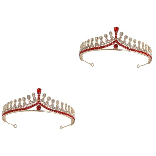 Baluue 2St Tiara Kronen für Mädchen Diademe für Frauen Strasskrone für die Braut wedding hair accessories hochzeits haarschmuck Strass-Kronen Brautkrone für die Hochzeit Zinklegierung rot von Baluue