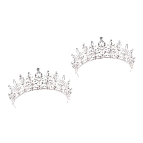 Baluue 2St barocke Krone Haarschmuck für Mädchen Hochzeit königliche Tiara Hochzeitsschmuck Hochzeitskrone Strasskrone Krone Strass Kopfschmuck Krone Kopfbedeckung Legierung Silver von Baluue