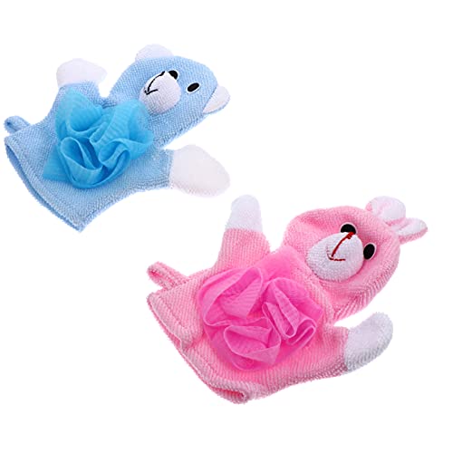 Baluue 2stücke Pack Junge Mädchen Badehandschuhe Mit Tiermotiv Waschlappen Aus Baumwolle Für Sanfte Peeling-behandlung Im Bad Mit Aufhängeschlaufe Für Einfaches Trocknen von Baluue