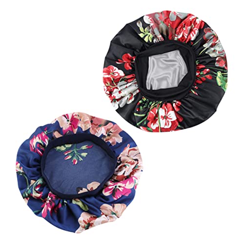 Baluue 2stücke Stretchy Satin Schlafmütze Für Damen Krempe Bei Haarausfall Für Nachtwäsche Oder Hausarbeit Mit Zartem Blumenmuster von Baluue