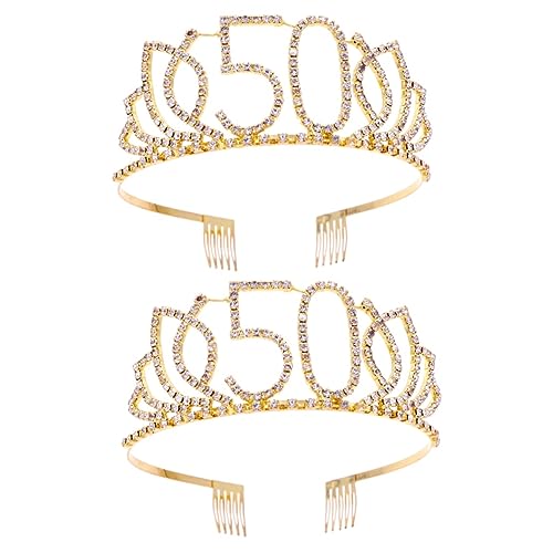 Baluue 2stücke Goldene Geburtstagskrone Tiara Mit Kristall-rhinestones Für Geburtstag Elegantes Stirnband Mit Haarkämmen Für Partys Und Feiern Für Mädchen Und Frauen von Baluue