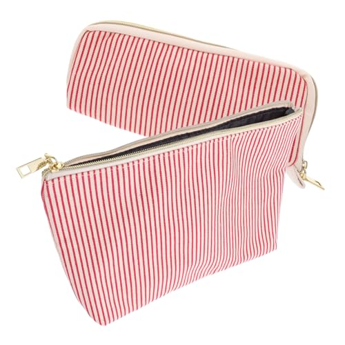 Baluue 2stücke Kosmetiktasche Reise Makeup Tasche Mit Reißverschluss Tragbare Organizer Für Damen Und Mädchen Für Kosmetik Und Toilettenartikel Weiße Streifen von Baluue