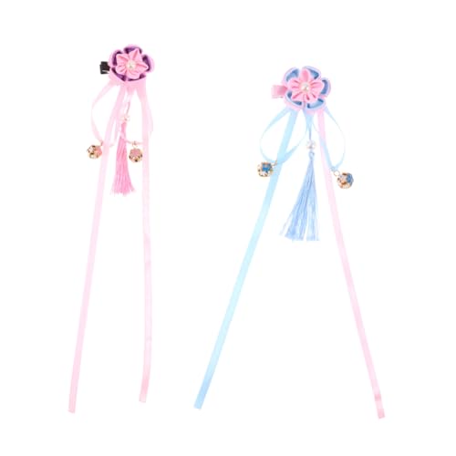Baluue 2stücke Chinesische Stil Quasten Haarklammern Für Junge Mädchen Haaraccessoires Mit Glocken Und Satinbändern Für Festivals Und Besondere Anlässe Und Blau Je Pro Farbe von Baluue
