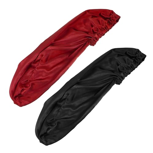 Baluue 2stücke Satin Schlafhaube Mit Schnalle Langer Zylinder Duschhaube Für Damen Haarschutz Beim Schlafen Gesichtswäsche Und Make-up Für Verschiedene Frisuren Weinrot von Baluue