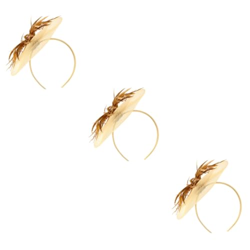 Baluue 3 Stk Mesh-feder-stirnband Elegante Haarspange Mini-haarspange Stift Hüte Für Frauen Hochzeit Haarspange Hochzeitskopfschmuck Für Die Braut Haar Stirnband Künstliche Federn Golden von Baluue