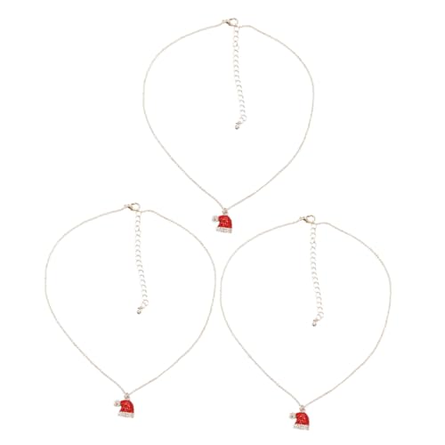 Baluue 3 Stück Damen Halskette mit Modischem Weihnachtsmützen Anhänger Zierliche Legierte Kette Funkelnde Schmuckdekoration für Festliche Anlässe für Frauen von Baluue