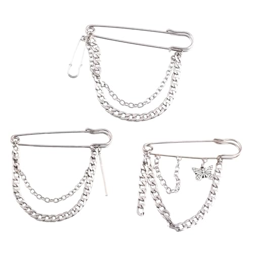 Baluue 3 Stück Teiliges Retro Broschen Legiertem Metall Modische Hip hop Reversnadeln als Kleidung Corsage Stilvolle Kettenbroschen für Anzug Jacke Rucksack und Streetwear von Baluue