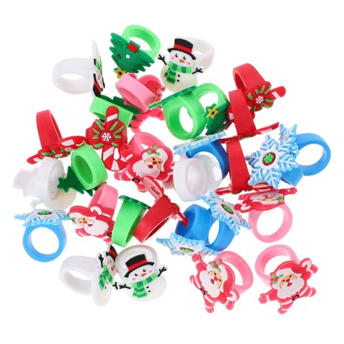 Baluue 30 Stück Teiliges Weihnachts Fingerring für Cartoon mit Weihnachtsmann Schneemann und Weihnachtsbaum Langlebiges Verstellbares Finger Schmuckspielzeug für Partygeschenke und von Baluue