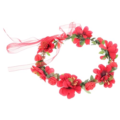 Baluue 3st Blumenmädchenkrone Hochzeit Fest Stirnband Mit Blumengirlande Blumenstirnbänder Für Mädchen Dekorative Kopfbedeckungen Prinzessin Hochzeit Stirnband Mit Blumenkrone Tiara Rot von Baluue