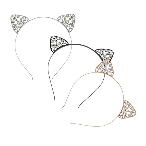 Baluue 3stücke Katzenohren Haarschmuck Party Stirnband Mädchen Kopfschmuck Katzenohr Haarreif Weiblicher Kopfreif Strass Stirnband Stilvolle Kopf-hoop von Baluue