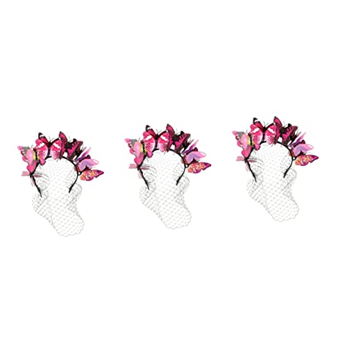 Baluue 3stücke Damen Braut Haarschmuck Mit Schleier Haarband Für Hochzeiten Partys Und Fotoshootings Rosafarbene Schmetterlingsverzierung Einzigartiges Design Für Unvergessliche von Baluue