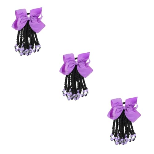 Baluue 3stücke Haarextension Ponytail Mit Perlen Und Schleife Für Mädchen Bunte Geflochtene Haarverlängerung Für Partys Cosplay Und Täglichen Gebrauch von Baluue