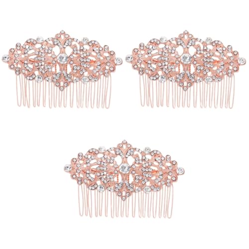 Baluue 3stücke Rosen-gold Haarschmuck Eleganter Haarkamm Mit Strass Haarbun Clips Für Damen Hochzeits Und Partyzubehör Stilvolles Accessoire Für Besondere Anlässe Langlebig Und von Baluue