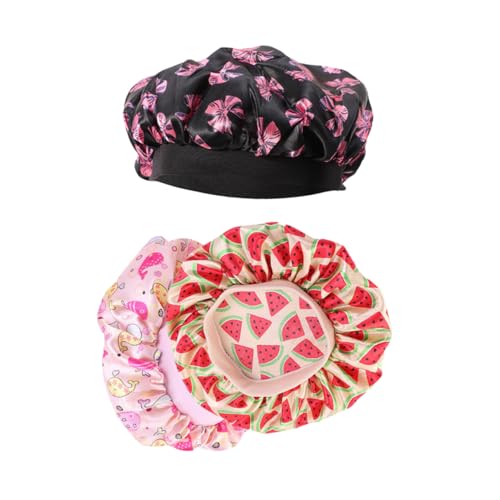 Baluue 3stücke Satin-schlafmütze Aus Elastischem Material Praktisch Für Junge Mädchen Haarpflegemütze Und Junge Mädchen-duschmütze Bequeme Schlafhüte Für Kissenbezug-schutz von Baluue