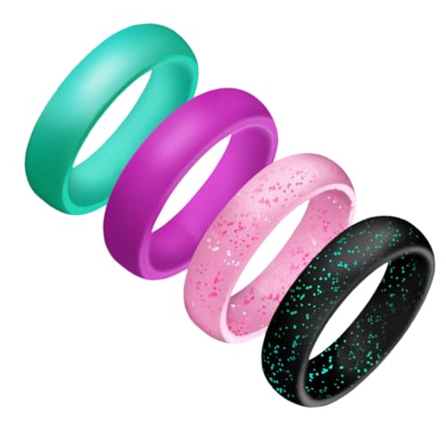 Baluue 4 Stück Damen Silikonringe mit Glitzerfarben Flexible Wasserdichte Sport Finger Ringe Atmungsaktiv Langlebig für Schwimmen und Aktive Freizeitgestaltung von Baluue