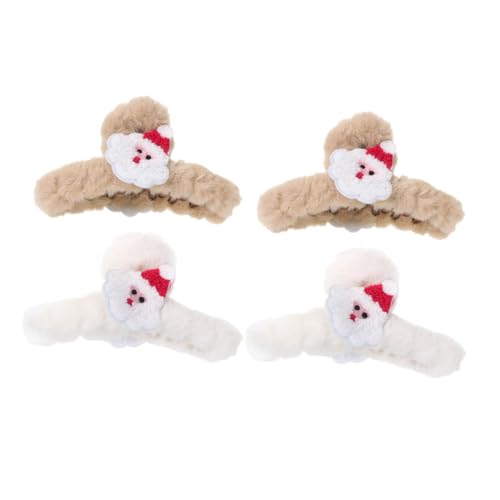 Baluue 4 Stück Große Weihnachts Haarklammern Set Teilig Weiche Kuschelige Krallenklammern für Lockiges Haar Rutschfeste Sichere Haarklammern für Damen und Mädchen Festliche Plüsch von Baluue