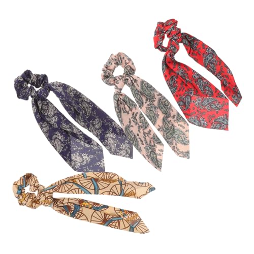 Baluue 4stücke Boho Haargummis Schal Haargummi Chiffon Haarringe Langes Haarseil Pferdeschwanz Für Frauen Und Mädchen Alltag Haaraccessoires von Baluue