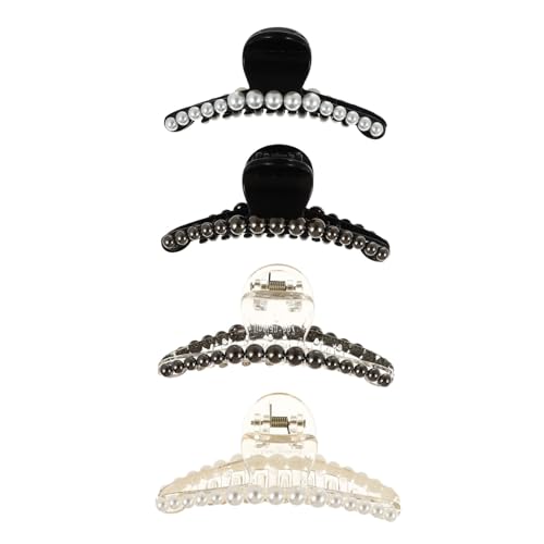 Baluue 4stücke Perlen Haarklammer Damen Haarspangen Chunky Jaw Clips Für Mädchen Frauen Mit Schwarze Spange Mit Weißen Perlen von Baluue