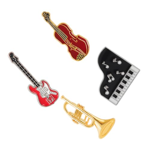 Baluue 4 Stück Musikbrosche Vintage Gitarren Violine Klavier Anstecknadeln Emaille Abzeichen Klassisch Leicht Tragbar für Kleidung Rucksack Hüte Zubehör von Baluue