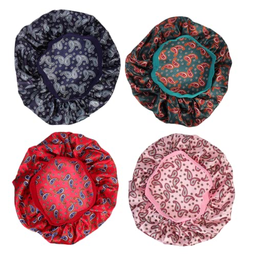 Baluue 4stücke Satin Schlafhaube Für Damen Verstellbare Atmungsaktive Haarmütze Für Nächtlichen Gebrauch Für Haartypen Buntem Mix von Baluue