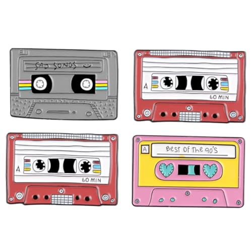 Baluue 4 Stück Retro Kassetten Broschen Anstecknadeln aus Damen Vintage Lapel Pins Cartoon Badge für Kleidung Geschenk von Baluue