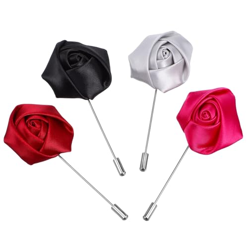 Baluue 4 Stück Teiliges Herren Anstecknadeln Blumenmuster Broschen aus Legierung Elegante Rosen Reversnadeln in Schwarz Dunkelrot Silber Vielseitig für Anzug Hochzeit Business Festliche von Baluue