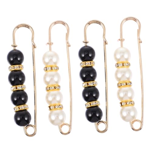 Baluue 4 Stück Teiliges Modische Sicherheitsnadeln mit Perlenbesatz Praktische Schalklammern für Damenkleidung Verstellbare Taillenspanner für Röcke und Hosen Geeignet für Hochzeit Party von Baluue