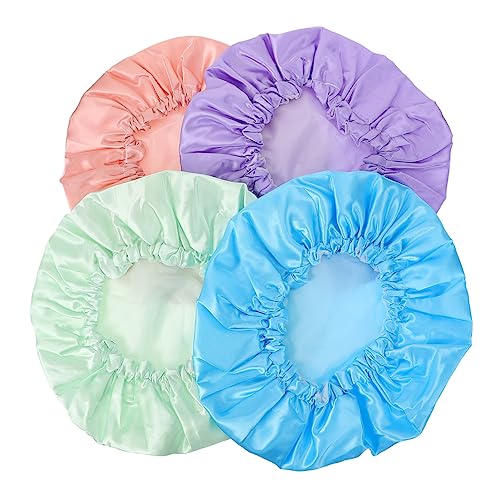 Baluue 4stücke Teiliges Duschhaube Für Damen Doppellagig Satin Schützt Haar Beim Baden Und Schlafen Erhältlich Regenbogenpink von Baluue
