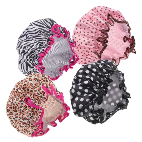 Baluue 4stücke Wiederverwendbare Wasserdichte Duschhauben Doppellagige Badehaube Für Damen Und Herren Atmungsaktive Und Elastische Badekappen Für Spa Und Salon Verschiedenen Mustern von Baluue