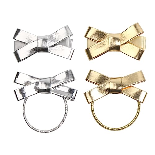 Baluue 4stücke Pu Bowknot Haargummis Und Haarklammern Elastische Haarbänder Für Mädchen Niedliche Haaraccessoires Und Silber Für Party Und Alltag von Baluue