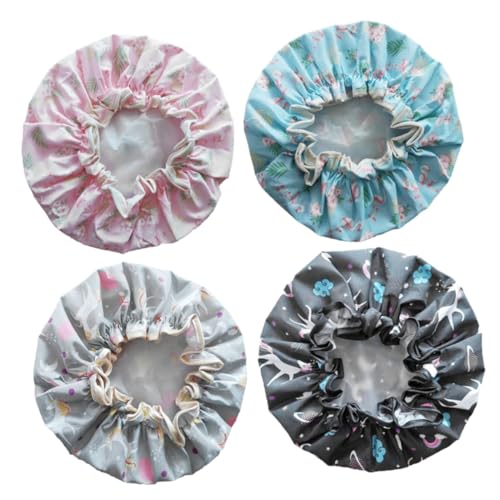 Baluue 4stücke Wasserdichte Duschhauben Für Damen Wiederverwendbare Öl Und Wasserfeste Badekappen Schwarz Und Blau Für Küche Und Bad Für Haarlängen Geeignet von Baluue