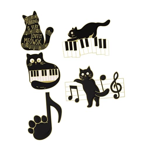 Baluue 5 Stück Kreative Emaille Broschen Katzenmotiv Musiknote Anstecknadeln für Rucksäcke Kleidung Modische Schwarze Katzen Pins Langlebiges Legierungsmaterial von Baluue