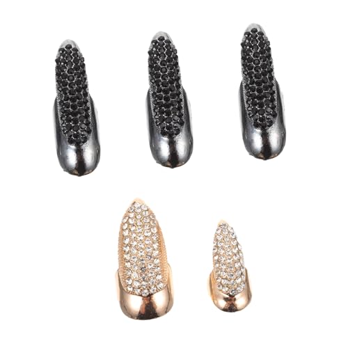 Baluue 5 Stück Teiliges Punk Finger Gelenkring mit Strass Handgelenkringe in Schwarz und Gold Auffällige Lange Fingerringe für Party Alltag von Baluue