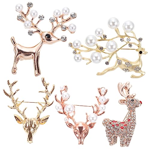 Baluue 5 Stück Teiliges Weihnachtsbroschen Elch Design aus Legierung Funkelnde Strasssteine Broschen für Kleidung Festliche Dekoration Eleganter Brustschmuck für Weihnachten von Baluue