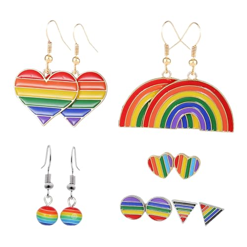 Baluue 6 Paare Bunte Tropfenohrringe Modische Regenbogen Ohrringe für Frauen Trendige Hängende Ohrstecker mit Herzform und Glitzer Vielseitiges Schmuck-accessoire für Pride und Alltag von Baluue