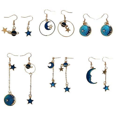 Baluue 6 Paare Sternform Ohrringe Lange Blaue Quasten Ohrhänger Schmuck Damen Modisch Zufälliger Stil Alloy Material Robust Alltagsschmuck von Baluue