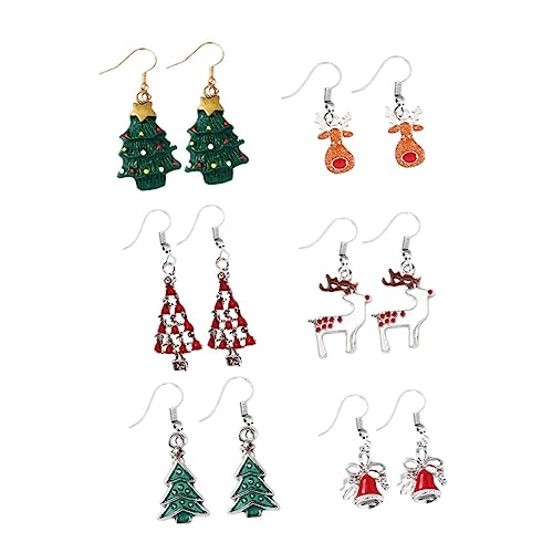 Baluue 6 Paare Weihnachts Ohrringe Ohrhänger Xmas Schmuck Weihnachtsbaum Schneeflocke Glocke Dangle Ohrstecker Damen Festliche Accessoires Styles Zufällig von Baluue