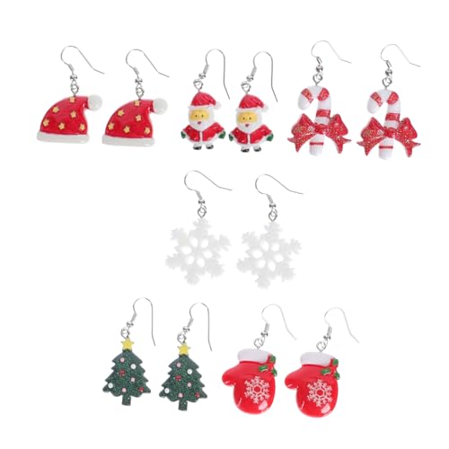 Baluue 6 Paare Weihnachts Ohrstecker Frauen Ohrschmuck Hautfreundlich Festliche Baum Schneeflocke Santa Mütze Handhandschuh Design Party von Baluue