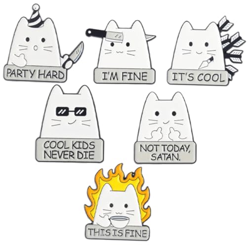 Baluue 6 Stück Niedliche Katzenbroschen aus Legierung Cartoon Emaille Anstecknadeln Modisches Kleidungszubehör für Pullover Schal Tasche Attraktive Geschenkidee für Katzenliebhaber von Baluue