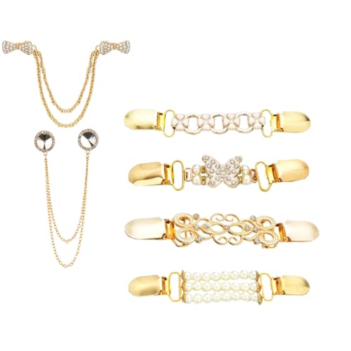 Baluue 6 Stück Teiliges Goldene Strickjacken Clips aus Legierung Vielseitige Kleid Pulloverhalter Rutschfeste Kragenclips für Damen zum Fixieren von Cardigans Schals und Oberbekleidung von Baluue