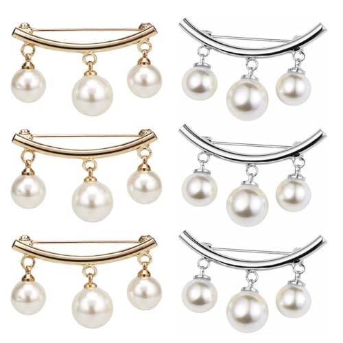 Baluue 6 Stück Teiliges Metall Broschen mit Perlen Shirt Kragen Brosche zum Festziehen Stilvolle Schal und Strickjackenklammer für Damen Schützt Kleidung und Passt von Baluue