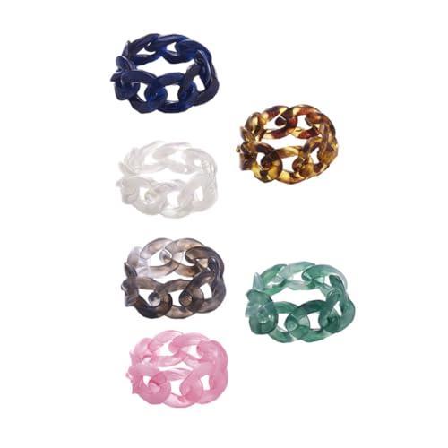 Baluue 6 Stück Teiliges Resin Ringe in Kreativer Kettenform Verstellbare Offene Damenringe aus Langlebigem Harz Modischer Schmuck für DIY Schmuckherstellung und Besondere Zufällige Farbe von Baluue