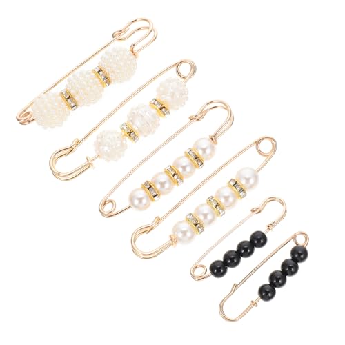 Baluue 6 Stück Teiliges Sicherheitsbroschen mit Eleganter Perlenoptik Multifunktionale Kleider Hosenclips zum Taillenfixieren Dekorative Anstecknadeln für Damenpullover und Cardigans von Baluue