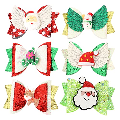 Baluue 6 Stück Teiliges Weihnachts Haarschmuck mit Glitzerschleifen Festliche Haarspangen für Damen Leichte Xmas Haarclips mit Schneemann Rentier Weihnachtsmann Zuckerstange Santa Mütze von Baluue