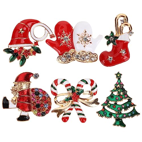 Baluue 6 Stück Teiliges Weihnachtsbroschen Set Festliche Anstecknadeln mit Schneemann Weihnachtsbaum Glocke und Santa Kleidungslapel Pins für Weihnachtsfeier und von Baluue